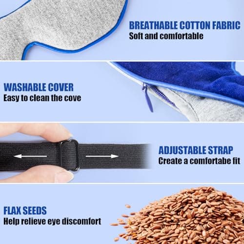 Heated Eye Mask, Washable Dry Eye Mask Heat Eye Compress with Flaxseed, Warm Eye Compress Heating Pad with Temperature Timer Control for Sleep, Blepharitis, Dark Circles, MGD, Puffy Eyes (Deep Blue) - Thumbnail 5