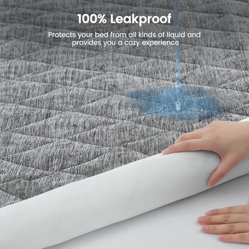 Cozy Bliss Leakproof Cooling Mattress Protector Twin XL, Q-Max 0.45 Soft Noiseless Breathable Mattress Topper Cover, with Deep Pocket Fits 8–18 Inches for Summer Bed Hot Sleepers, Grey - Thumbnail 3