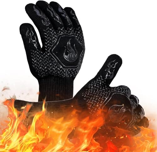 HFLYJPYW BBQ Grill Gloves Heat Resistant 1472℉ High Temp Resistance Fireproof Glove for Grilling Smoking Barbecue Washable Long Oven Extreme Hot Proof Mittens for Kitchen Baking (Black) - Image 1