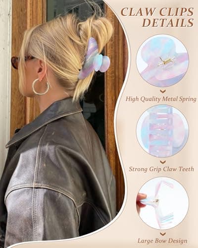 Lourny Acrylic Hair Clips for Women, 4.1 Inch Large Claw Clips for Thin Thick Hair Lightweight 4 PCS Non-Slip Cute Jaw Clips(Light blue+Orange+Light pink+Pink purple) - Thumbnail 5