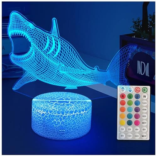 YODAFOOR Shark Gifts for Shark Lover, 3D Nursery Night Light Lamp, Multi Color Change Timer Dimmalbe Remote Control, Bedroom Megalodon Theme Decor, Birthday Gift for Boy Girl Kids Teens Women Men - Image 1