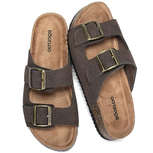 BOGELOO Kids Sandals for Girls & Boys Footbed Non-Slip Cork Boys & Girls Slide Toddler Slippers with Adjustable Straps for Indoor & Outdoor(coffee,4 Big Kid) - Image 1