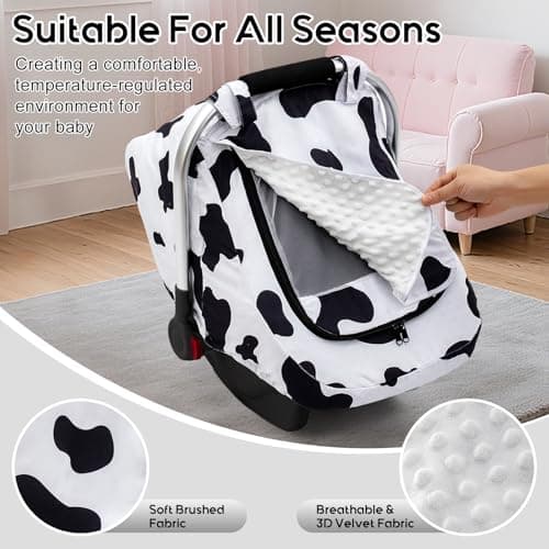 Baby Car Seat Cover, Extra Large Mesh Carseat Cover for Boys Girls, Infant Car Seat Cover with Privasy Sunshades & 3D Mink Dot, Universal Baby Carrier Cover for All Season - Thumbnail 2
