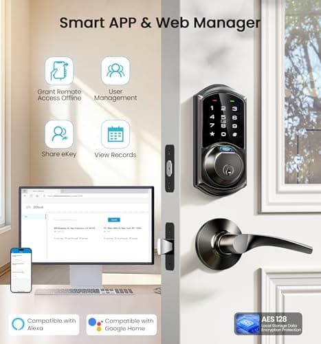 Veise VE07 Fingerprint Smart Door Lock, 7-in-1 Keyless Entry Deadbolt with App Control, Electronic Digital Touchscreen Keypad, Biometric Smart Locks for Front Door, Auto Lock, Matte Black - Thumbnail 3