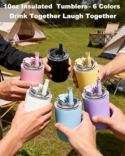 UIRZOTN 6 Pack 10 oz Insulated Coffee Tumblers, Travel Coffee Tumblers with Straw, Double-Wall Stainless Steel Tumbler, Leak Proof Tumbler, Reusable Cups with Lids for lced and Hot Drinks - Thumbnail 2