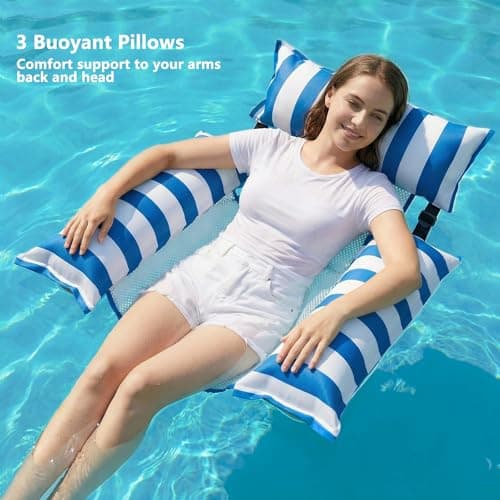 Jasonwell Inflatable Pool Floats Adult - Fabric Pool Floaties Chair Lake Beach Floating Lounger Chair Swimming Pool Noodles Water Hammock Float Mesh Party Floaty Toys Fun for Adults Heavy Duty (Blue) - Thumbnail 5