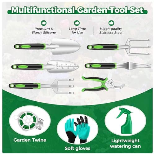 Gardening Tools 10-Piece, Heavy Duty Garden Tool Set with Fashion and Durable Garden Tools Organizer Handbag, Rust-Proof Gardening Hand Tools Weeding Kit, Ideal Gardening Gifts for Women - Thumbnail 4