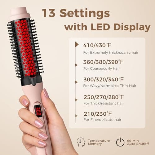 Infrared Thermal Brush, Dual Voltage Negative Ions Heated Round Brush, 1 1/2 Inch Straightener & Curling Iron Brush 2 in 1, Dual PTC Non-Blowing Thermal Round for Wome, Pink - Thumbnail 4