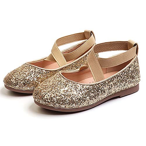PrettyQueen Toddler Little Girls Glitter Dress Shoes Slip On Ballet Mary Jane Flats for Princess Wedding Party School Gold - Image 1