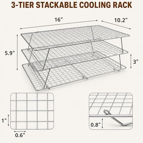 JINANJUNGU Cooling Rack, 3 Tier Stackable Cooling Racks for Cooking Baking Roasting, Multi-Level Collapsible Cookie Rack for Cakes, Oven Safe & Easy Clean (Silver, 3-Tier) - Thumbnail 3
