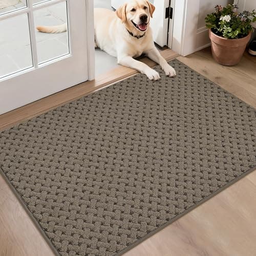 BEQHAUSE Dirt Trapper Door Mat Non-Slip Entryway Rugs Stain Resistant Absorbent Dog Doormats Woven-Look Washable Welcome Floor Doormat for Front Back Door, Dirty Wet Shoes & Paws, 32" x 48", Brown - Image 1