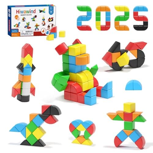 Hiwawind Magnetic Blocks, Magnetic Cubes with Isosceles Triangles & Quarter Circles, Montessori Sensory STEM Toys for Preschool, Back to School Birthday Gift for Kids Boys Girls Ages 3+
