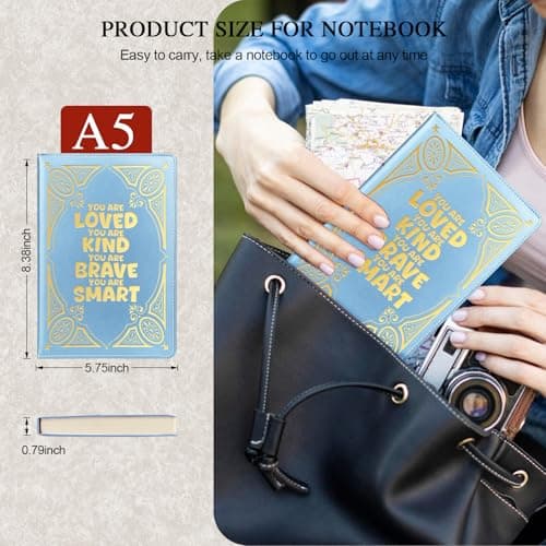 QDWXDEL Journal For Women,A5 Hardcover Leather Journal - 200 Pages Premium Paper Notebook, Journal Notebook for School, Work (You Are Loved Sky Blue) - Thumbnail 2