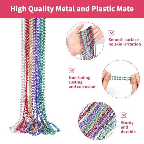 SWANUCKY 12 Pack Mardi Gras Beads Necklaces, 33 Inch Plastic Beads for Party Favors, Festival Decorations, Parade Throws, Christmas, Birthday Celebrations - Thumbnail 2