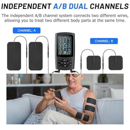 GOBOK TENS Unit Muscle Stimulator, Rechargeable Dual Channel TENS EMS Machine, 28 Modes, 40 Intensity Levels, 3.8-in Color Display, 12 Electrode Pads & EVA Case, Back Neck Shoulder Leg Pain Relief - Thumbnail 3