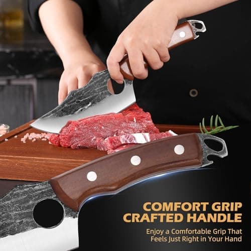 ACEKNIFE 6" Viking Knife for Meat Cutting, Hand Forged Boning Knife, German Steel and Ergonomic Wood Handle, with Sheath for Kitchen and Outdoor - Thumbnail 3