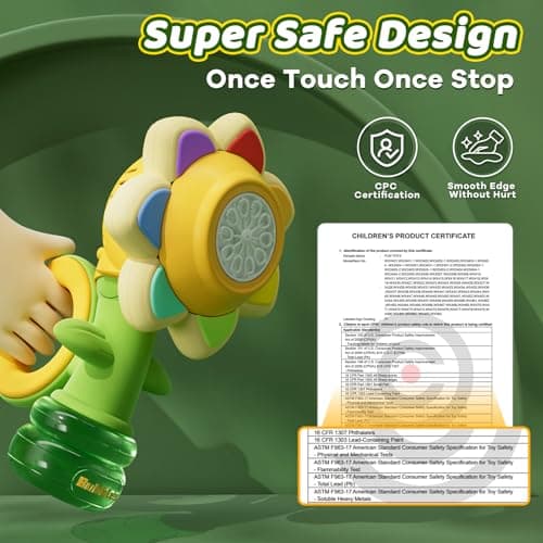 WABALLO Bubble Machine for Kids, Automatic Sunflower Bubble Maker for Toddlers, Portable Battery Operated Bubble Toys for Indoor Outdoor Birthday Party Type-C -Yellow - Thumbnail 2