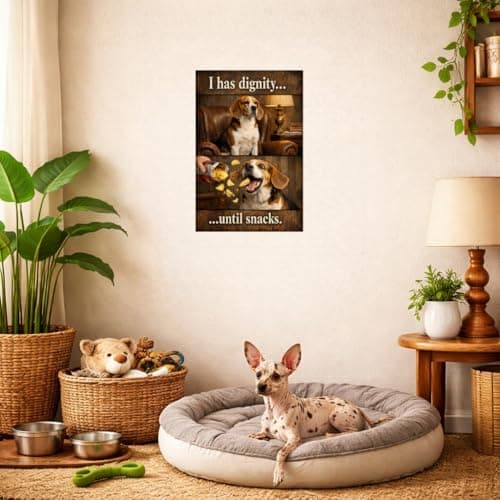 I Has Dignity Until Snacks Funny Dog Vintage Tin Sign Retro Humor Metal Wall Decor Pet Meme Artwork for Living Room Office Man Cave 8x12 Inch Pre Drilled Holes - Thumbnail 2