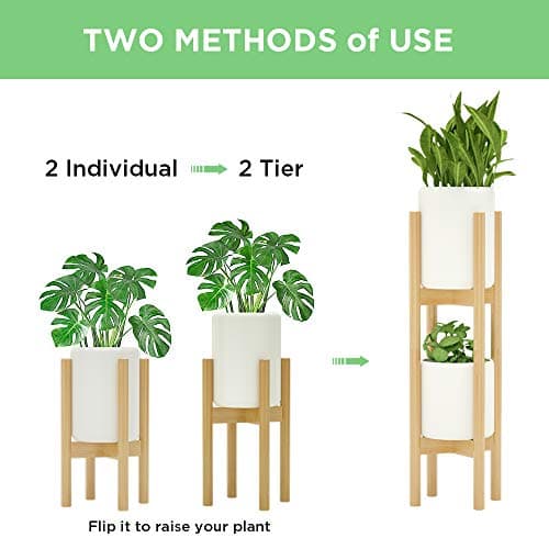 MUDEELA 2 Pack Indoor Plant Stands, 2 Tier Tall Plant Stand 30 inches, Mid Century Bamboo Plant Stand, Adjustable Width 8 - 12 inches, Fits Pot Size of 8 9 10 11 12 inches Pot & Plant Not Included, Natural - Thumbnail 3