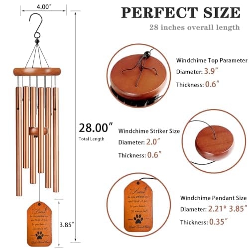 VENBEEL Pet Memorial Wind Chime, 28" Golden Tombstone Dog Memorial Wind Chime, Dog Remembrance Passing Away Loss Bereavement Gift - Thumbnail 5