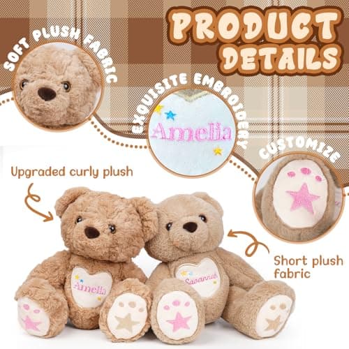 Custom Embroidered Plush Bear with Name, Personalized Baby Plush Toys, Personalized Teddy Bear Stuffed Animal, 1-14 Year Old Girl Toys, Easter Birthday Gifts for Baby Girls Boys Toddlers Newborn - Thumbnail 3