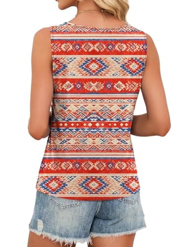 JUSTFASHIONNOW Boho Tank Tops for Women V Neck Sleeveless Tops Dressy Casual Blouses Work Shirts Summer Beach Vacation Clothes(Orange Red, XX-Large) - Thumbnail 6