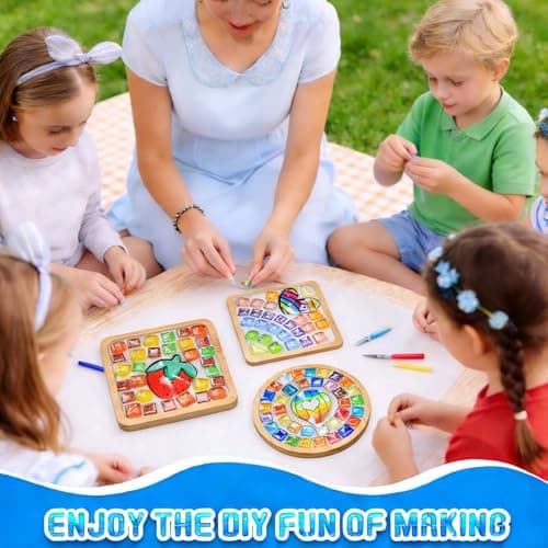 GHAHILI 3 Sets DIY Glass Mosaic Tiles for Crafts with Wooden Coasters Mosaic Kits for Adults Women Mosaic Art Kits Craft Mixed Color Handmade Making Kit Set Decorations for Home Gifts - Thumbnail 3