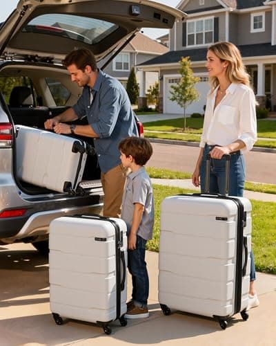 Coolife Luggage Set 3 Piece Hardside PC+ABS Suitcase with TSA Lock, Expandable Large Checked Luggage, Lightweight Rolling Carry On with Spinner Wheels(20/24/28 Inch, White) - Thumbnail 2