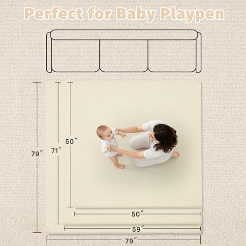ILPEOD Waterproof Baby Play Mat for Floor Memory Foam 74 * 50 Cushion Playpen Playmat Tummy Time Crawling Mat Nursery Rug Thick Pad Create Soft & Safe Area for Infants,Toddler,Kids,Beige - Thumbnail 4