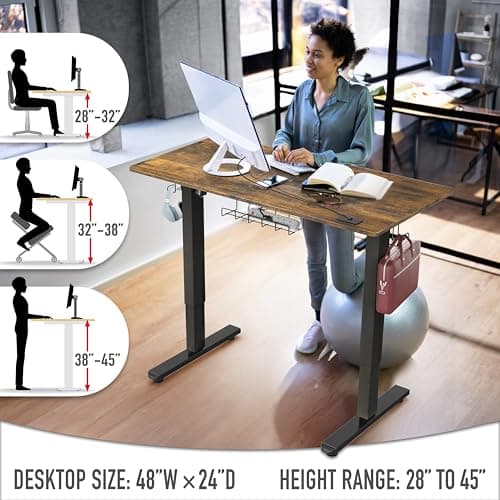 SHW 48-Inch Electric Height Adjustable Standing Desk with Drawer, Memory Preset and Cable Management Tray, Rustic Brown - Thumbnail 6