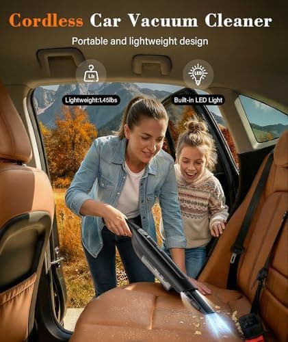 CUIOFREE Handheld Vacuum Cordless,24KPA High Power Car Vacuum with Brushless Motor,LED Light,Charging Dock,Rechargeable Hand Held Vacuum Cleaner with Reusable Filter for Car,Home,Office,Pet Pair,Black - Thumbnail 6