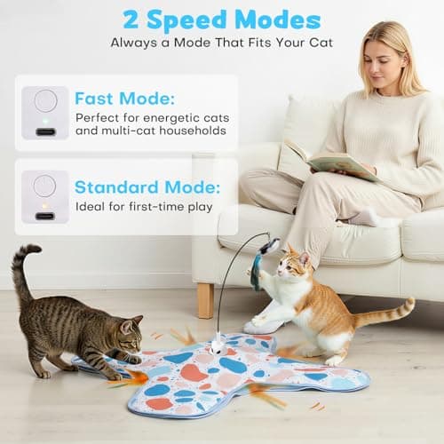 PETSWEET Interactive Cat Toys with Bird, Hide and Seek Cat Toy, 2 in 1 Automatic Moving Concealed Feathers for Indoor Cats, Non-Slip Suction, Touch Activated, USB Rechargeable, Blue - Thumbnail 5