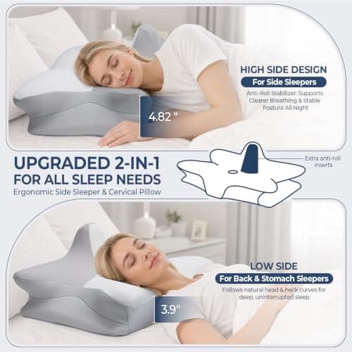 CPAP Pillow for Side Sleeping, 2-IN-1 Cervical Neck Pillow for Pain Relief, Cooling Memory Foam Pillows with Anti-Roll Support Pillar Ergonomic Orthopedic Pillows for Side Back & Stomach Sleepers - Thumbnail 2