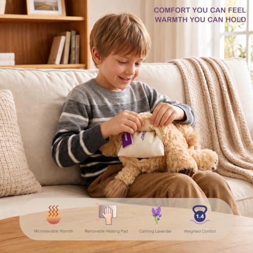 KOWSI® AI Interactive Talking Brave Lion Plush – 1.4LB Microwavable Heatable Stuffed Animal with Tourmaline Lavender Heat Pack - 10" Educational Toy for Toddlers Learning Language Speaking - Thumbnail 2