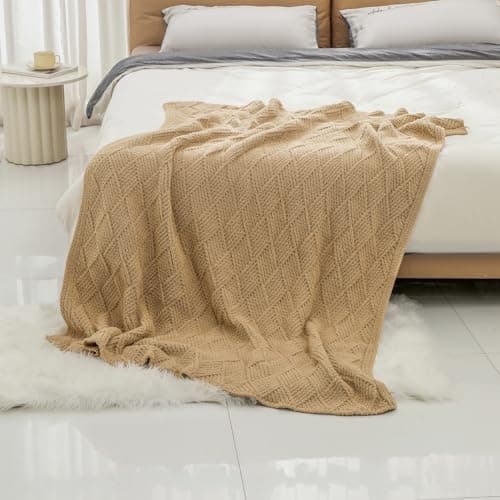 bearberry Super Soft & Fuzzy Minky Throw Blanket Lightweight All-Season - Diamond Stitch Plush Fleece for Couch, Bed, Sofa | Machine Washable Cozy Gift for Women, Men, Home (Camel, 40”x50”) - Thumbnail 4