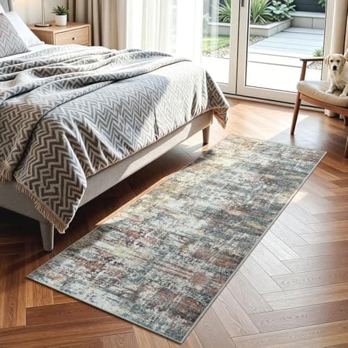 RUGVIGO 2x6 Runner Rug Non-Slip Washable, Red Runners for Hallway Kitchen Entryway Indoor, Soft Neutral Abstract Modern Farmhouse Carpet for Bedroom Laundry Room Decor - Thumbnail 3