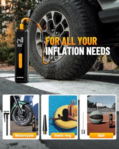 NEVERLAND Tire Inflator Portable Air Compressor - with 20000mAh Battery, 150 PSI Air Pump For Car Tires, 12V DC Electric Bike Tire Pump with Pressure Gauge LED Light for Car, Bicycle, Motorcycle, Ball - Thumbnail 3