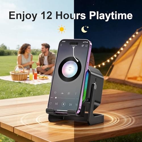 Passau Wireless Induction Speaker All-in-1 Bluetooth Speakers with Phone Stand for iPhone/Android/iPad, BT5.4, Stereo Sound, 7 RGB Lights, 12H Playtime, Cool Tech Gadgets Gifts for Men Women Teens - Thumbnail 4