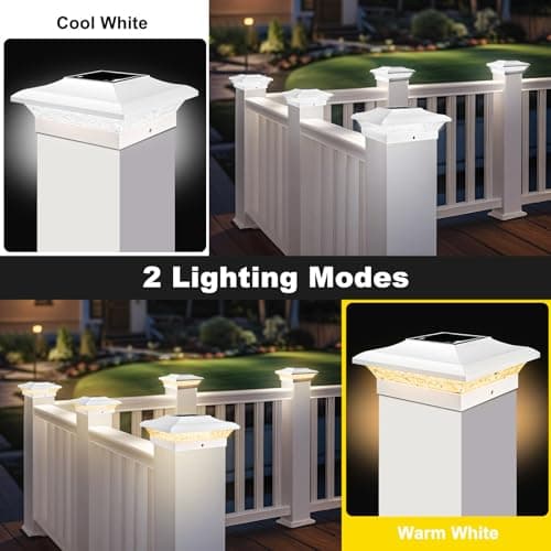 T-SUN 4x4 Post Cap Lights 6 Pack for Vinyl/Wooden Fence,Outdoor Waterproof Warm & Cool White, Deck Solar Post Lights for Patio Garden Yard Lighting - Thumbnail 4