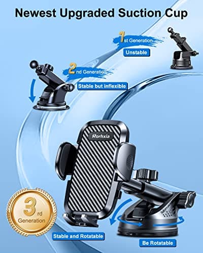 Rorhxia 3-in-1 Phone Mount for Car [2025 Most Stable and Flexible Suction Cup] Vent Dashboard Windshield Cell Phone Holder Car Fit for iPhone, Samsung, All Phone - Thumbnail 2