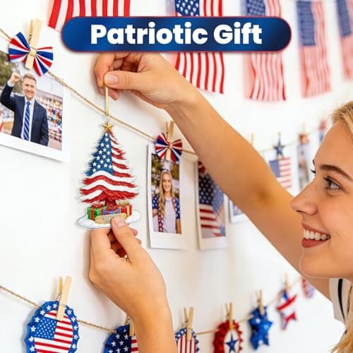 United States 250th Anniversary Ornament, 2D Acrylic 1776 2026 250 Years Anniversary USA Christmas Tree Ornament, America 250 Years Decorations for US Citizens - Thumbnail 4