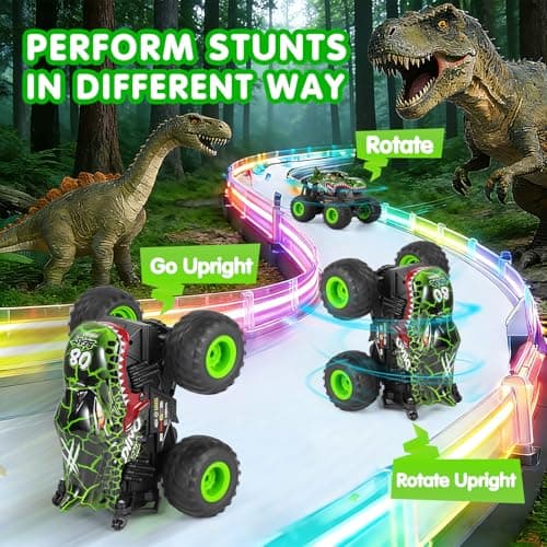 DYODYORC Remote Control Car, 2.4Ghz All Terrain Dinosaur Monster Truck Toys, RC Truck with Music, 3 Lighting Effects, 360 Stunt Capable, 2 Batteries Ready to Run, Toy Gifts for Boys and Girls (Green) - Thumbnail 4