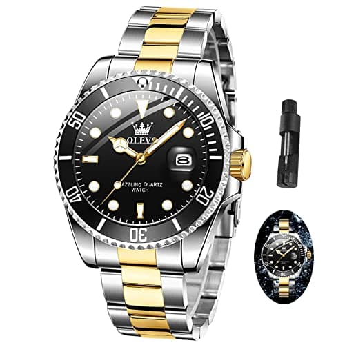 OLEVS Watch for Men with Day Easy to Read Dial, Gold Mens Stainless Steel Waterproof Luminous Analog Quartz Classic Watchesreloj para Mujer Rotatable Bezel Dial Gift - Image 1