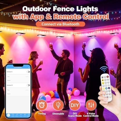 Implimage Outdoor Fence Lights, RGB+IC Smart Outdoor Lighting, 50FT LED Fence Lighting with App & Remote Control, IP67 Waterproof, Timer for Patio, Backyard, Wall - Thumbnail 4