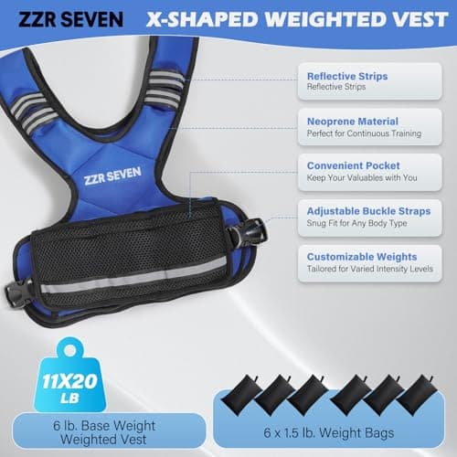 ZZR SEVEN Weighted Vest for Women and Men, 4-10lbs/11-20lbs Adjustable Weighted Vest with 6 Iron Sand Weights, Running Vest for Strength Training, Workout, Running, Fitness, Weight Loss (Blue, 11-20lb) - Thumbnail 2