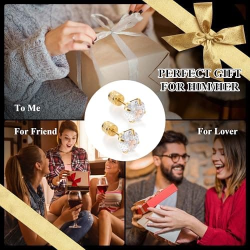 MHWTTY Hypoallergenic Cartilage Earrings for Women Men, 1 Pairs Titanium Stud for Women Gold Silver Black 20G Post & Screw Back with Cubic Zirconia 3 4 5 6 7 mm Piercing Jewelry (Gold, 5mm) - Thumbnail 5