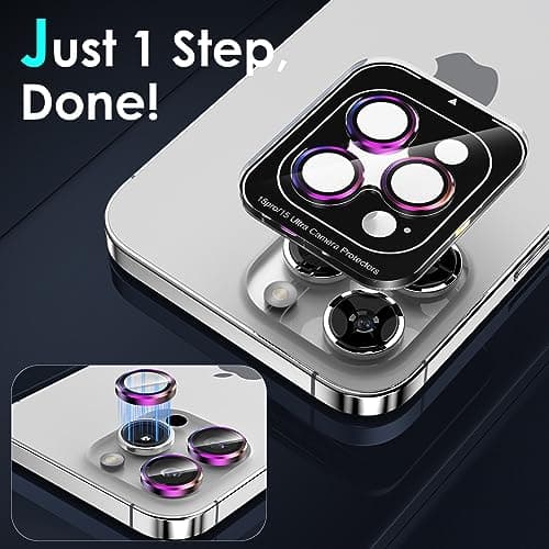 YWXTW CameraLens Protector,[1 Step Installation Tray] Tempered Glass Screen Metal Individual Cover Accessories Case Friendly (Multi-Coloured Titanium) (iPhone 15 Pro/15 Pro Max) - Thumbnail 4