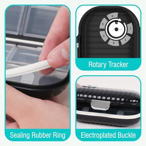 Travel Pill Organizer, 7 Compartments Portable Pill Case, Daily Pill Box, Small Pill Container for Pocket Purse Medicine Organizer(Black) - Thumbnail 6