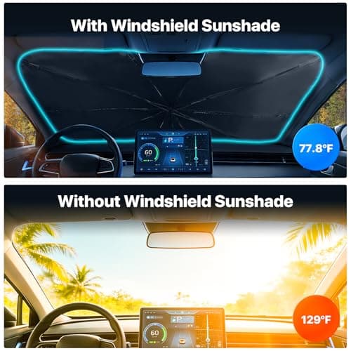 BITIANTEAM Windshield Sun Shade Umbrella - Protect Car from Sun Rays & Heat Damage Keep Cool & Protect Interior (56" L x 31" W) - Thumbnail 2