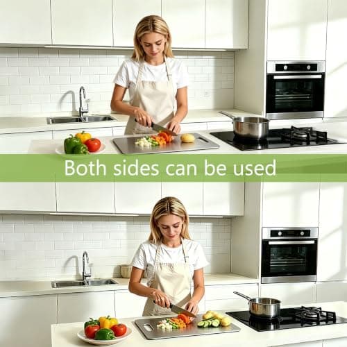 Stainless Steel Cutting Board Set, Double-Sided Chopping Boards for Kitchen, Separate Raw & Cooked Food Areas, Dishwasher Safe, for Meat, Vegetables, Fruits & More - Thumbnail 6